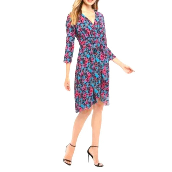 Cheztu Floral Print Wrap Dress Size 8 Midi Length - Picture 1 of 9